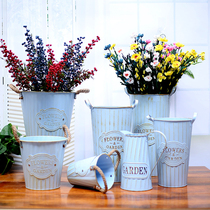  Yilan round retro blue old iron bucket flower pot Flower pot starry flower bucket dried flower floor bucket send iron bucket