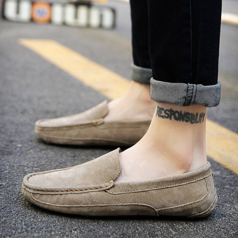 2023 New leather bean shoes male frosted lazy shoes and students casual shoes trend men shoes