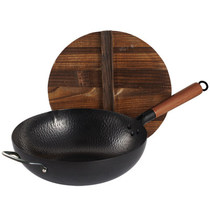 Vantage frying pan 32CM iron pan uncoated iron pan cooking pot induction cooker gas open flame universal wooden lid