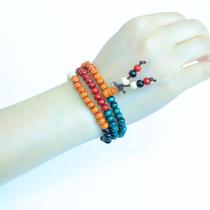 Wood Buddha Ping An Ping An Ping An Colorful Upper Color Students Bracelet Color Girl Lovers Ethnic Winemen