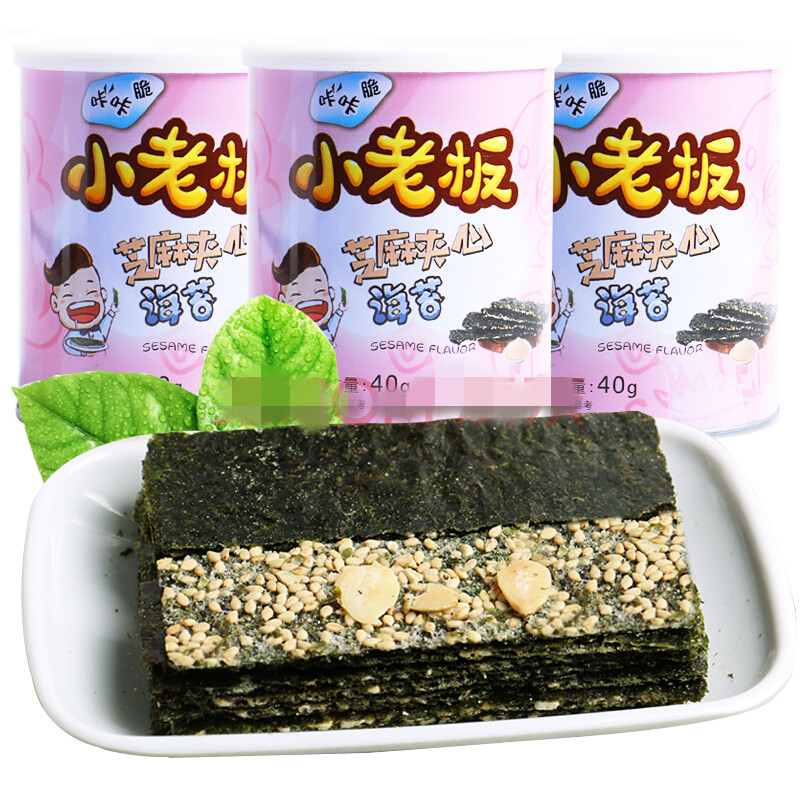 Small Boss Click Crispy Sesame Batan Wood South Melon Sandwich Sea Tunes Ready-to-eat 40g * 3 Cans Combined Casual Snacks