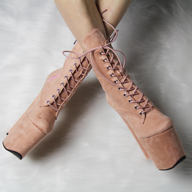 New 17/ 20cm Runway Martin Boots with Waterproof Platform, High Heels, Short Shaft, Extra High European and American Style Pole Dance Short Boots