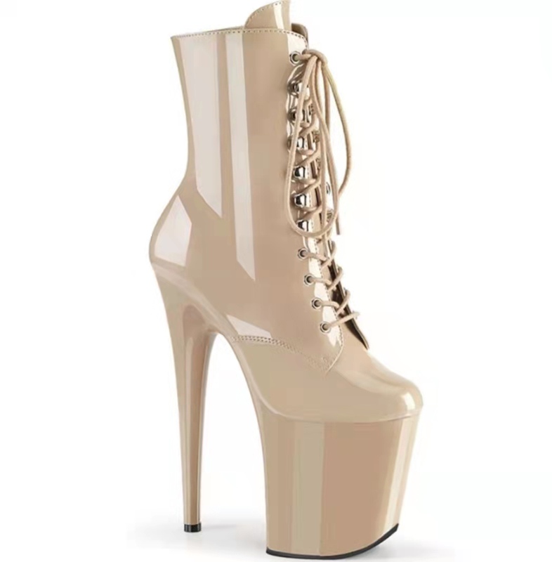 Sexy Nightclub Pole Dance Boots Short Boots 17-20cm Super High Heel Boots Nude Performance Stage Thick Sole Sexy Shoes