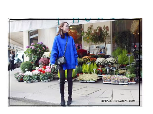 Mùa thu đông 2017 mới của phụ nữ dày cổ áo len cashmere rộng áo len rộng áo len cỡ lớn lười áo len phiên bản Hàn Quốc - Áo / áo thun áo len croptop