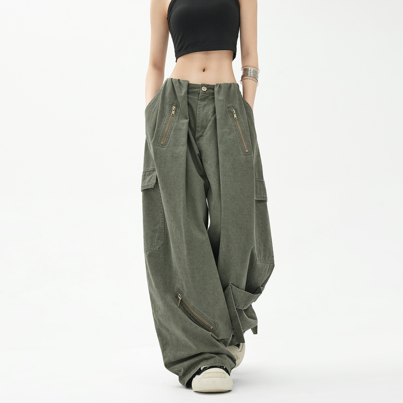 Edx Summer American-Style Army Green Paratrooper Pants, Women's Loose Wide-Leg Pants, Casual Jazz Dance Pants, Cool and Stylish