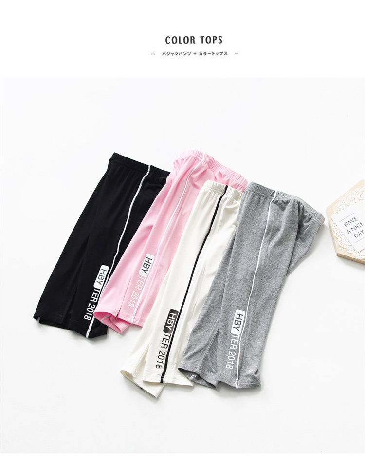 Summer male and female child letters printed 7 Sub-pants with pants girl's agaric edge embroidery on the bottom
