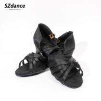 SZDACNE childrens basic satin black dance shoes white shoes Latin dance girls SC01D3