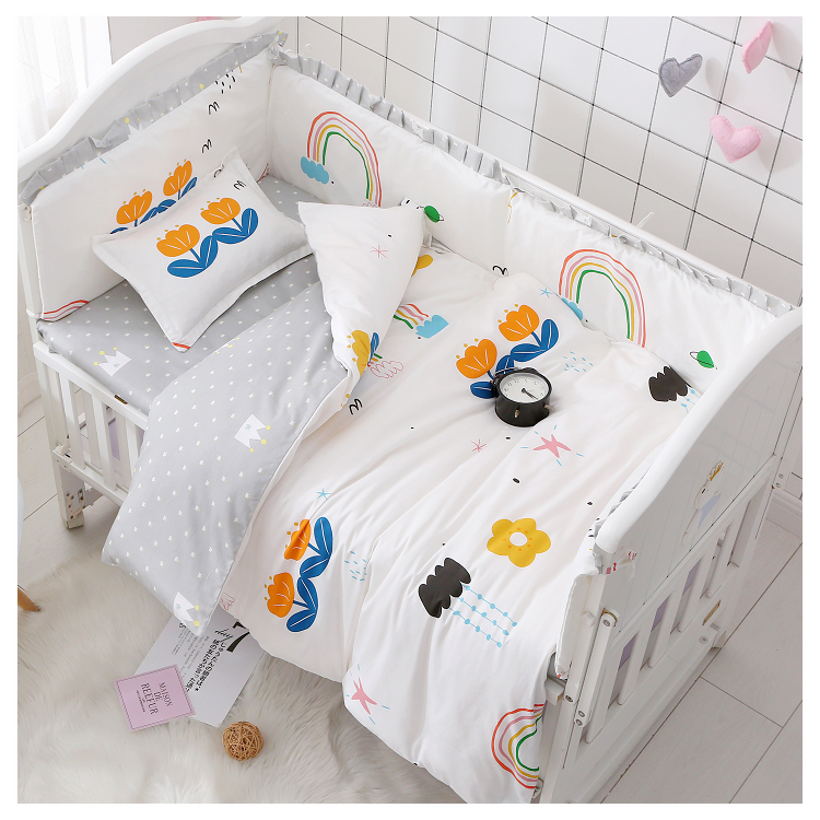 Customised Crib Anticollision Pure Cotton Thickened Anti-Crash Gear Cloth Baby Bed Surround Kit Bed Linen Baby Quilt Cover Three Sets