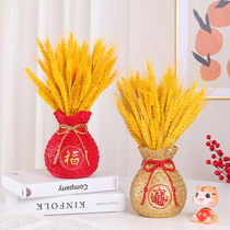 Golden wheat ear dry bouquet living room wine cabinet decorations money bag ornaments opening housewarming simulation floral decoration