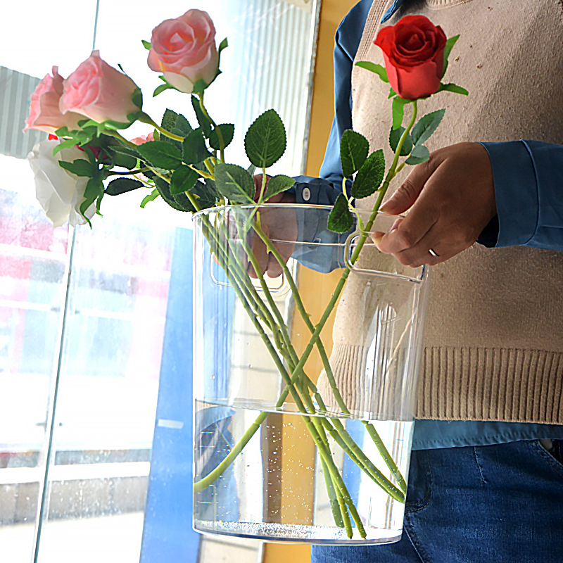 Hand reminder Flower bucket Home Transparent Acrylic Flower Shop Raised Flower Special Deep Water Flower Arrangement Flowers Big flower cylinder Plastic-Taobao