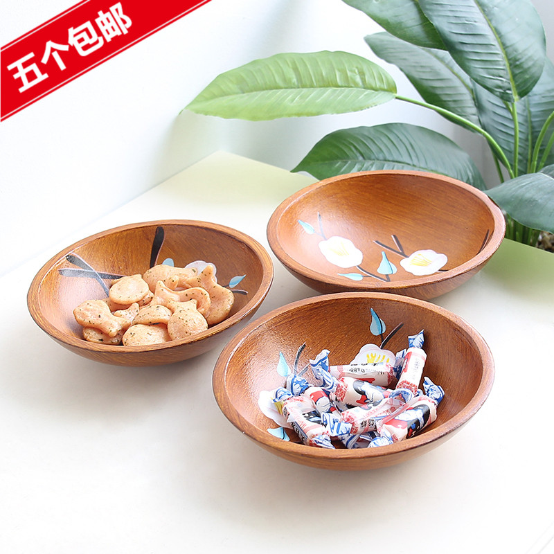 Classical Round Wooden Fruit Pan Home Tabletop Snack Melon Seeds Dried Fruit Pan Tray Loaded Candy Nut Small Pan-Taobao