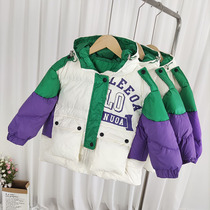 Girls down jacket short winter thickened Korean version printed letters tide boy hooded white duck down jacket new trendy brand