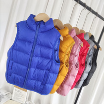 Childrens down vest boys and girls middle-aged childrens white duck down vest solid color thickened baby vest outside wearing childrens clothing