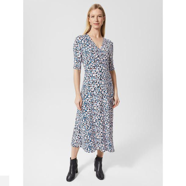 Hobbs Direct Mail UK 2023 New Womens Clothing Print V - collar wrapped dress
