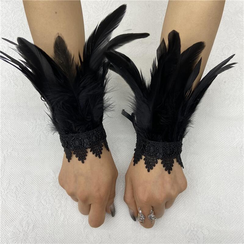Feather Bracelet Halloween Performance Dance Lace Feather Wristband Gothic Style Feather Wrist Black Gold Sleeve Feather Bracelet Halloween Performance Dance Lace Feather Wristband Gothic Style Feather Wrist Black Gold Sleeve