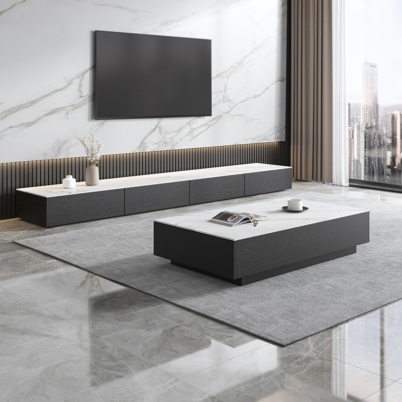 Small small household type solid wooden style minimal luxury marble TV cabinet tea combination
