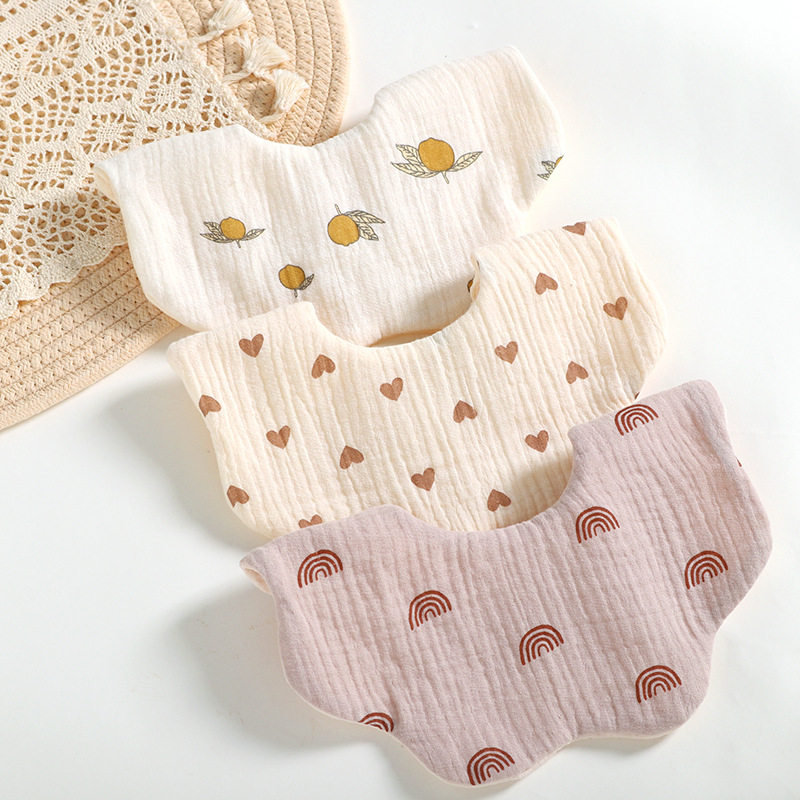 New cotton gauze petal bib children's saliva towel 360 degree rotation newborn bib baby anti-spit milk towel
