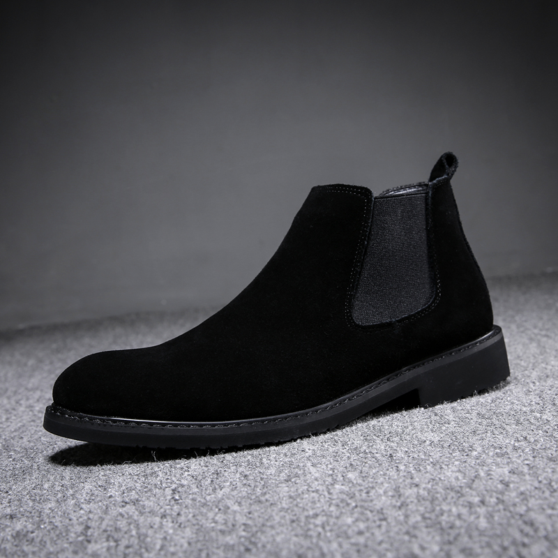 Black Chelsea boots Korean style autumn Martin boots young men plus velvet high top shoes casual British short boots