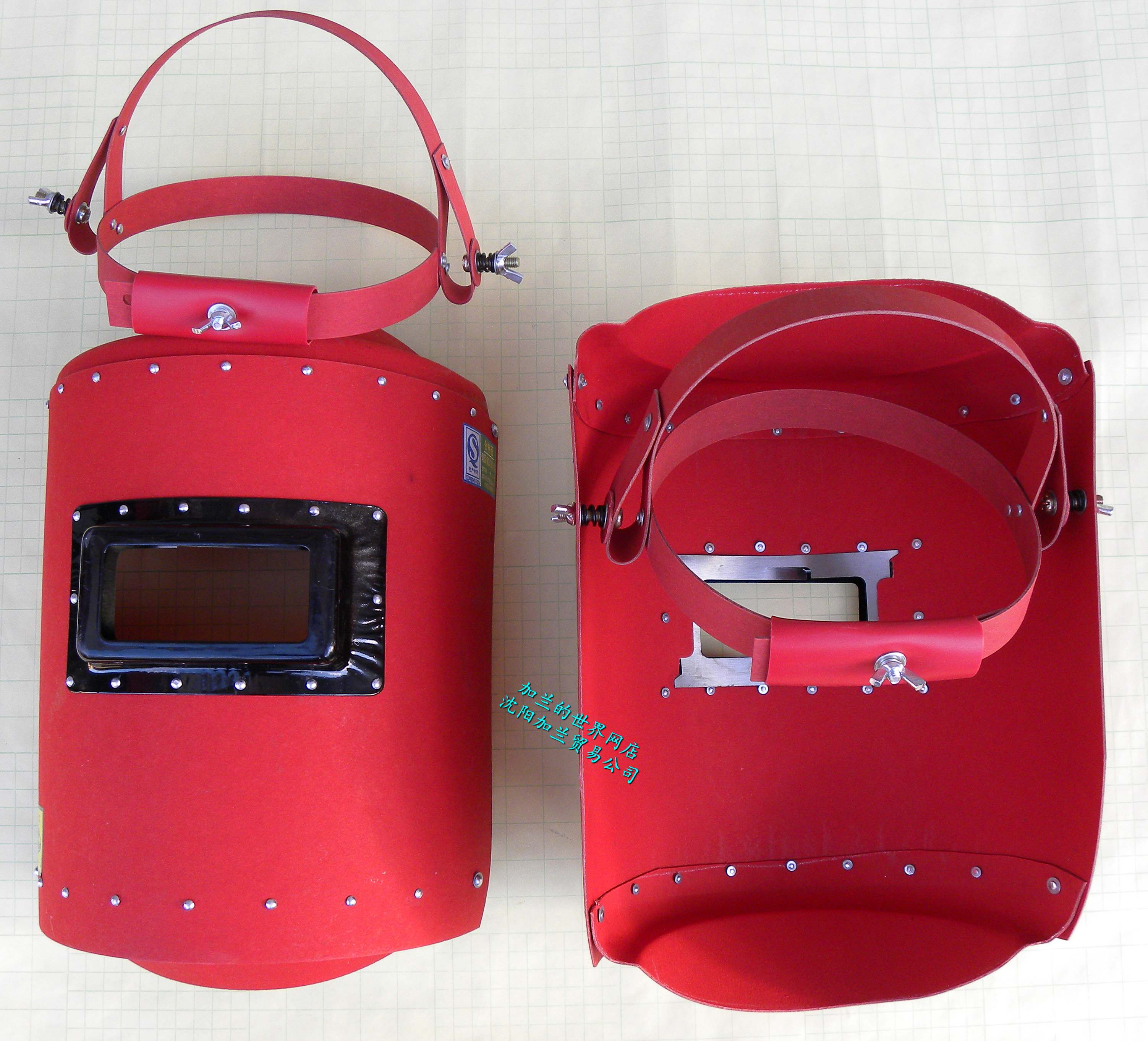 Shenyang Wolong brand head-mounted electric welding cap 35 x 23cm red steel paper head-mounted welding mask QS certified
