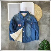 110-150 Export single childrens medium and large childrens baby boys plus cashmere denim shirts~