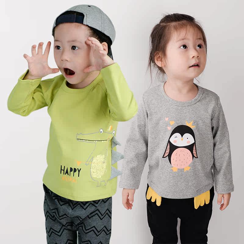 Baby children's tops, long-sleeved T-shirts, baby spring and autumn, Korean version, soft and comfortable, skin-friendly, pure cotton bottoming shirts