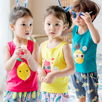 Korean version of the childrens vest male baby pure cotton cartoon cute candy sleeveless base pajamas thin summer