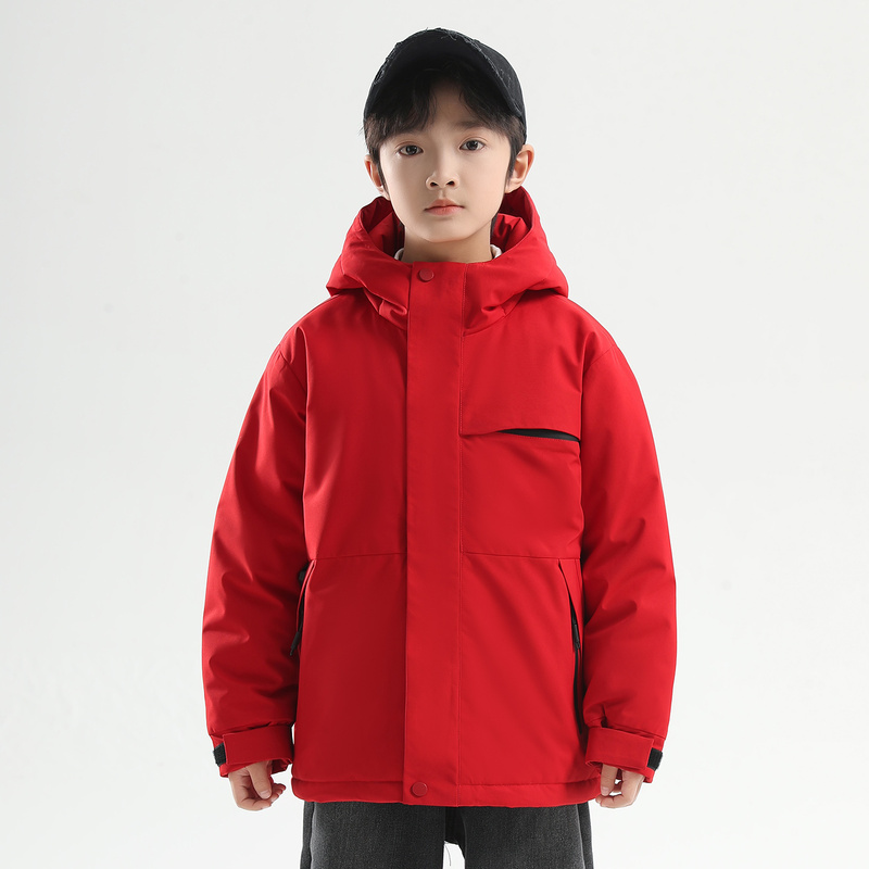 Red Boys' Cotton-Padded Winter Jacket, Children's Waterproof and Washable Padded Coat, Thickened Cotton Jacket for Older Children in Their Zodiac Year