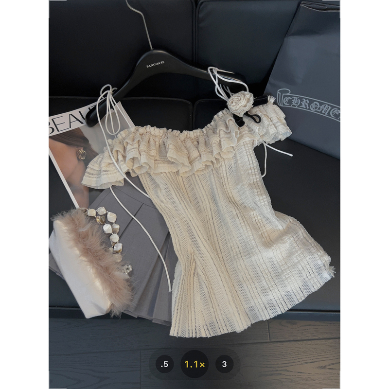 Lace Ruffled Off-Shoulder Top for Women with Three-Dimensional Floral Design, 2026 New Style, Simple Sweet and Spicy Style Camisole