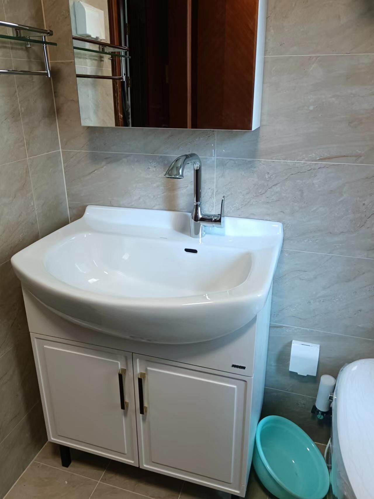 ARROW Wrigley multi-layer solid wood shampoo sink bathroom cabinet belly basin APGMD7L398-A