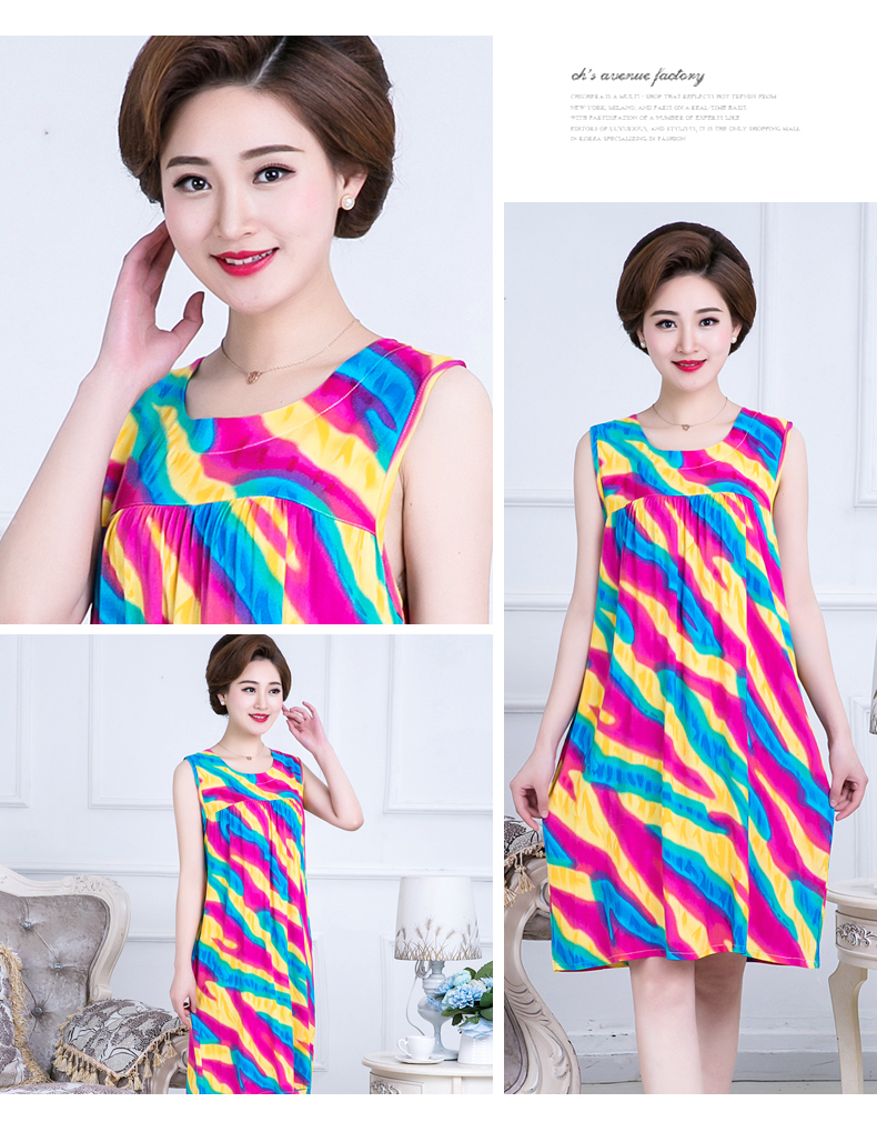 Mẹ mùa hè bông nightdress phần mỏng bông lụa dịch vụ nhà lỏng tay dài đầm kích thước lớn bông