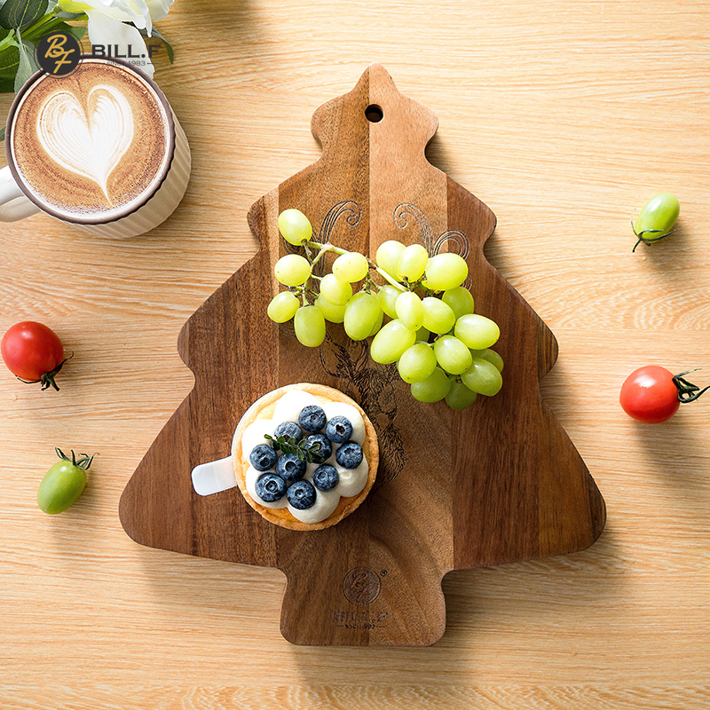 Bill.F Acacia Wood Food Cutting Board Christmas Tree Shape Restaurant Snack Plate Fruit Tea Snack Creative Decoration