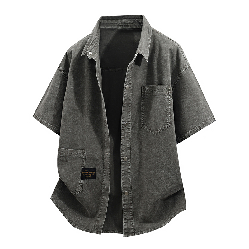 Mochao American Retro Distressed Denim Short-Sleeve Men's Plus-Size Loose Slimming Pocket Casual Shirt Jacket Mochao American Retro Distressed Denim Short-Sleeve Men's Plus-Size Loose Slimming Pocket Casual Shirt Jacket