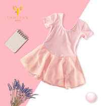 Tianyi childrens short-sleeved dress gymnastics Chiffon yarn dress one-piece suit Dance art school training class dress Ballet suit