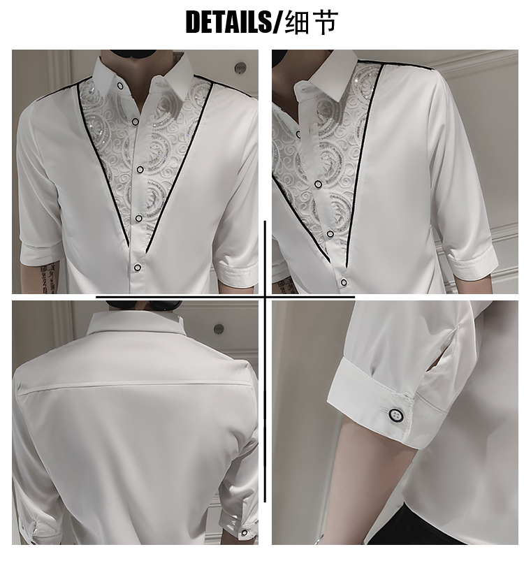 Description Picture 4 of itemSpring Summer New Half Sleeve Lace Dress Shirt Men Tuxedo Shirts For Men Clothing 2022 Slim Fit Casual Blouse Homme Streetwear