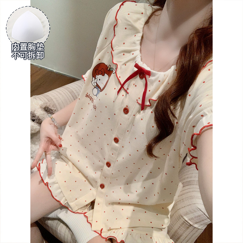 Cute Kitten Short-Sleeved Pajamas for Women 2026 New Summer Style with Chest Pads That Can Be Worn Outside, Loose-Fitting Loungewear Set Cute Kitten Short-Sleeved Pajamas for Women 2026 New Summer Style with Chest Pads That Can Be Worn Outside, Loose-Fitting Loungewear Set