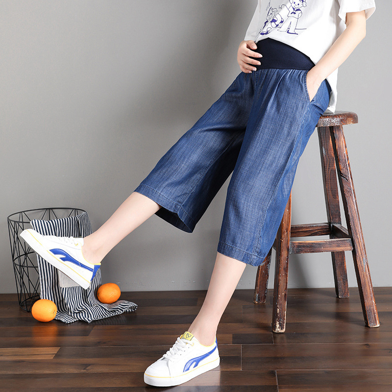 Plus-Size Maternity Capri Jeans, Summer Thin Outerwear, Six-Point Tencel Pants, Loose Korean-Style Shorts, Wide-Leg Pants