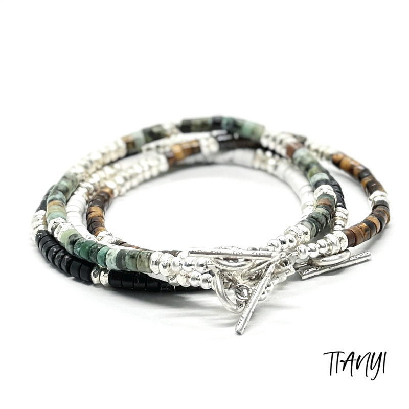 Tianyi Tianyi 925 Silver Tiger Eye Stone Turquoise Bracelet for Women, Niche Design Bracelet, Couple Beaded Bracelet, Men's Jewelry