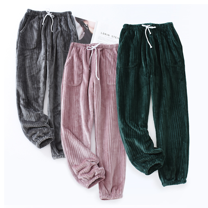 Couple coral suede sleeping pants for men and women large size sizes long pants autumn winter flange suede home pants thickened loose home pants