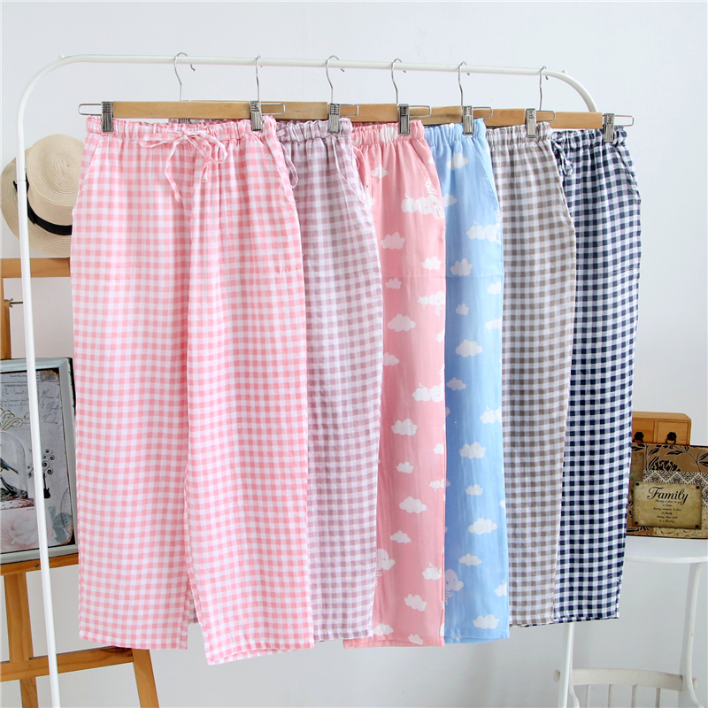 Foreign Trade Pure Cotton Lady Sleeping Pants Home Long Pants Spring Summer Thin style Casual Loose Large Size size Home Pants Full Cotton Cotton Cloth Pants