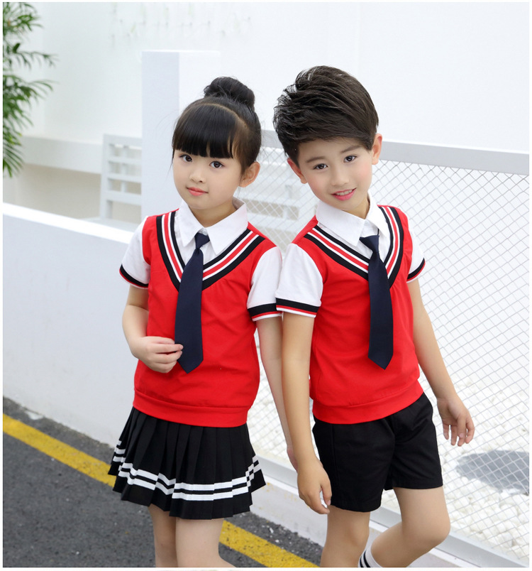 Đồng phục học sinh có thể được tùy chỉnh hè 2019 cho bé trai và bé gái phiên bản Hàn Quốc của chiếc cà vạt ngược hình tam giác hai mảnh đồ vest bé trai
