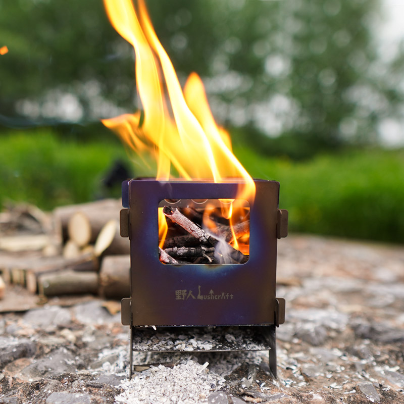 Savage bushcraft outdoor camping pure titanium portable wood stove charcoal cartridge folding stove simple stove