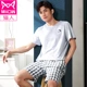 Bộ đồ ngủ ngắn tay dành cho nam giới quần short cotton ngắn tay mùa hè có thể mặc bên ngoài bộ quần áo bình thường của nam giới bằng vải cotton tại nhà - Bên ngoài ăn mặc