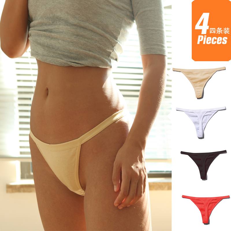 Four-Pack of European and American Style Simple Cotton Sexy Thongs, Simple T-Pants, Invisible Bikini Fitness Underwear for Women, Bright Red