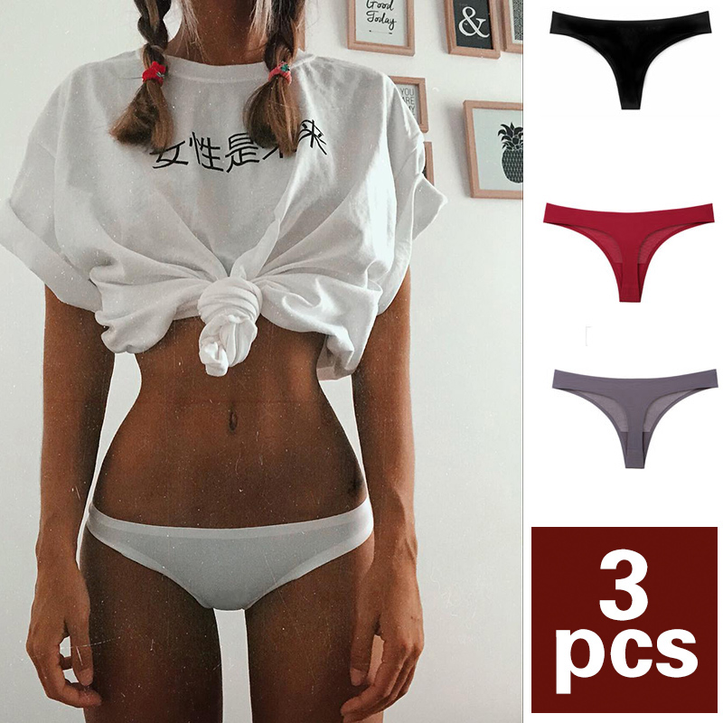 Three-strip piece of ice silk breathable sexy non-marking fitness thong panties women's low-rise sports panties cotton crotch