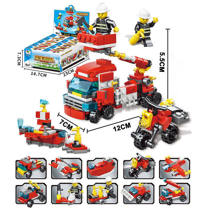Bachelor children assemble small particle block combination set fire truck police car robot cartoon toy