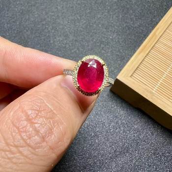 Natural ruby newly fired ring 925 silver finely inlaid 8×10 natural colored gemstone jewelry