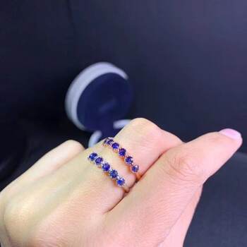 Natural karan ring row, round 3 sapphire row ring, 925 silver finely inlaid with colored gemstones