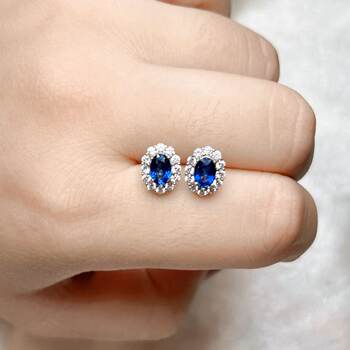 Stud earrings 4x6925 silver sapphire natural