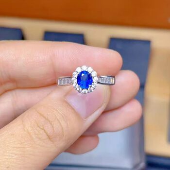 Natural royal blue sapphire ring 5 x 6 925 silver precision inlaid fine colored gemstone jewelry