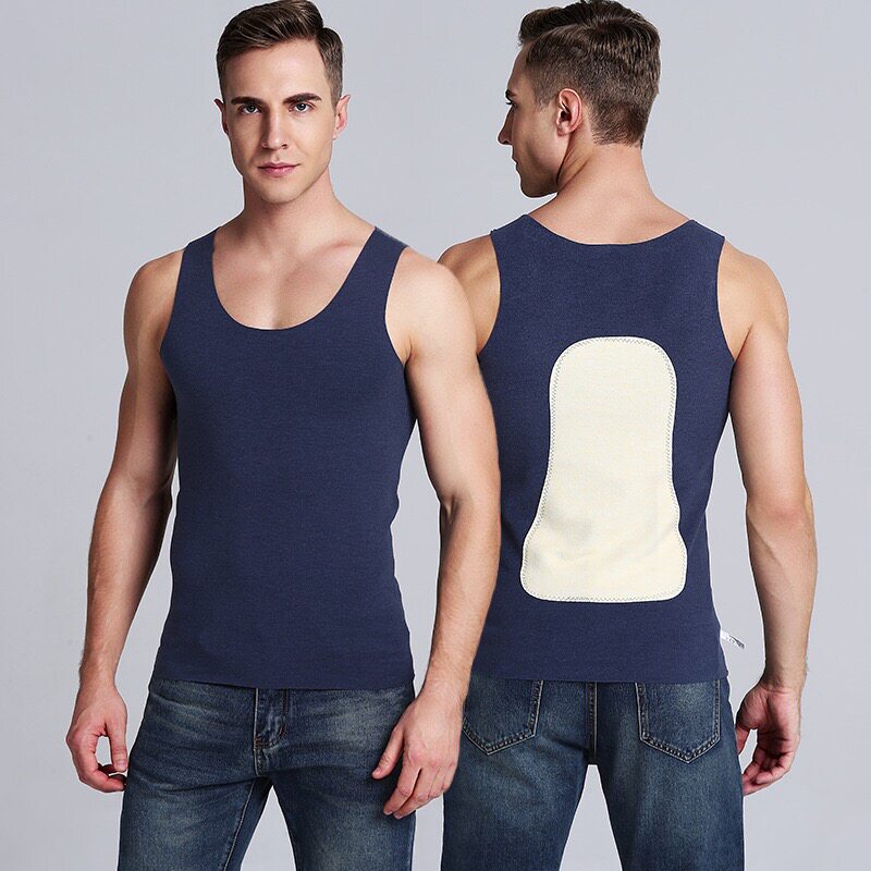 Back protection men's German velvet heating warm vest seamless plus velvet thick vest autumn and winter clothes with silk patches